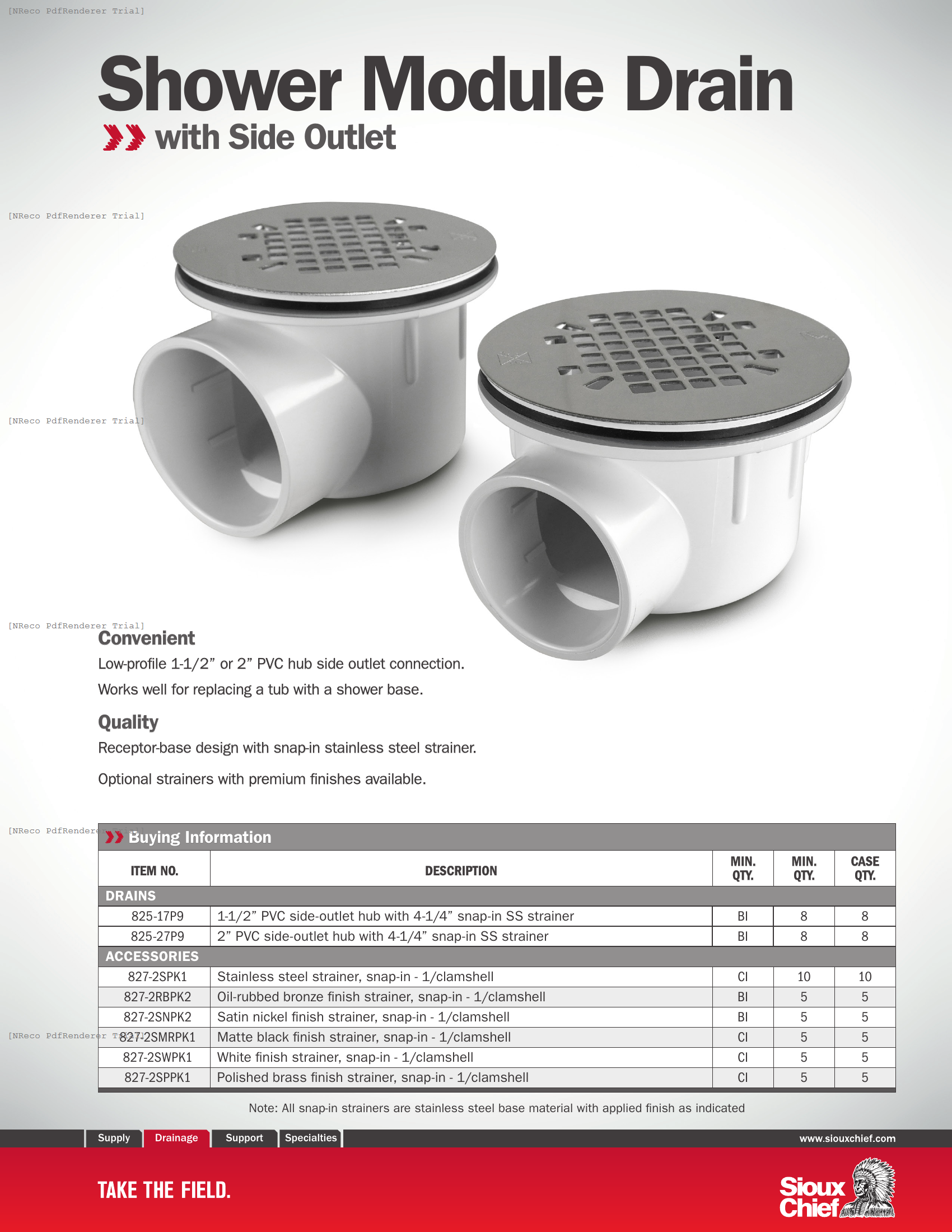 825 SERIES - SIDE OUTLET SHOWER MODULE DRAIN - BROCHURE.PDF Brochure Document